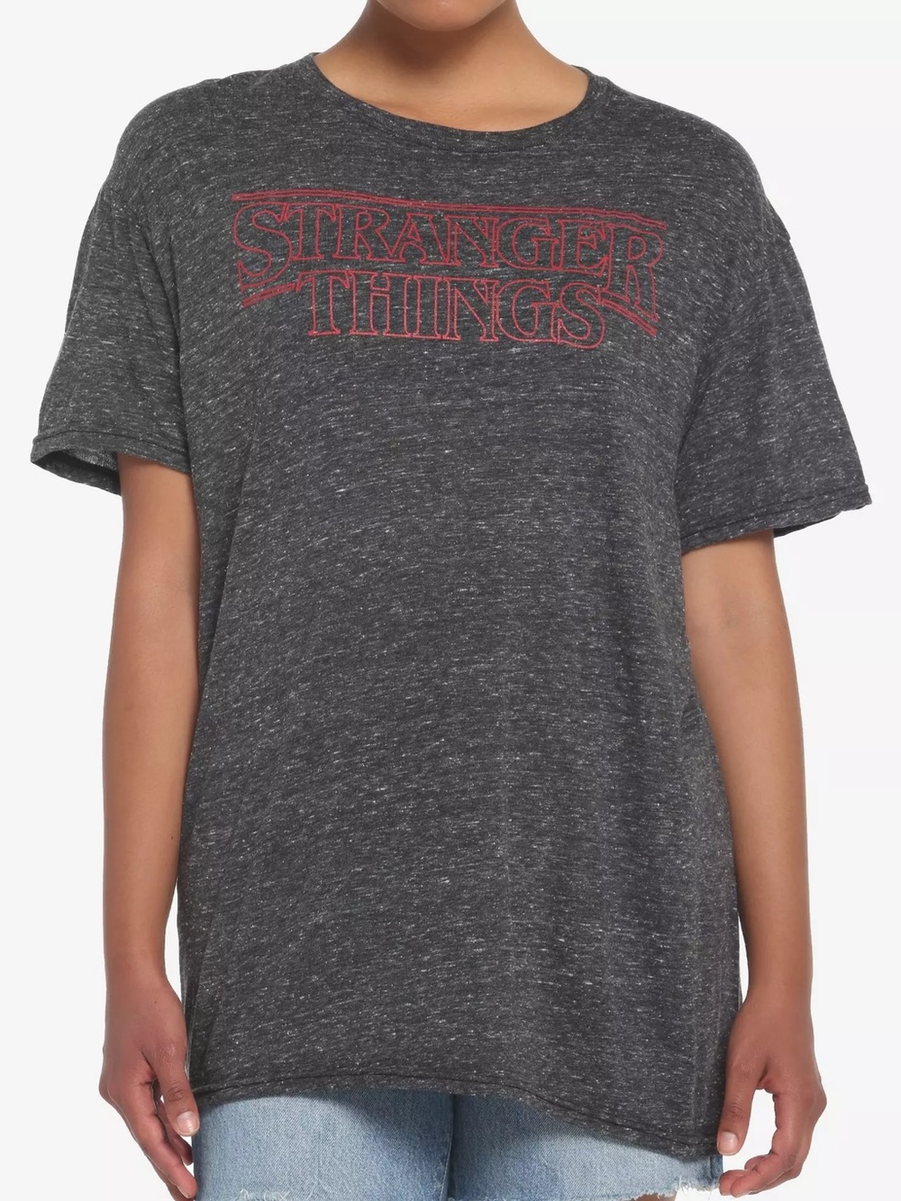 Stranger Things Logo Grey Speckle Juniors T-Shirt size Medium